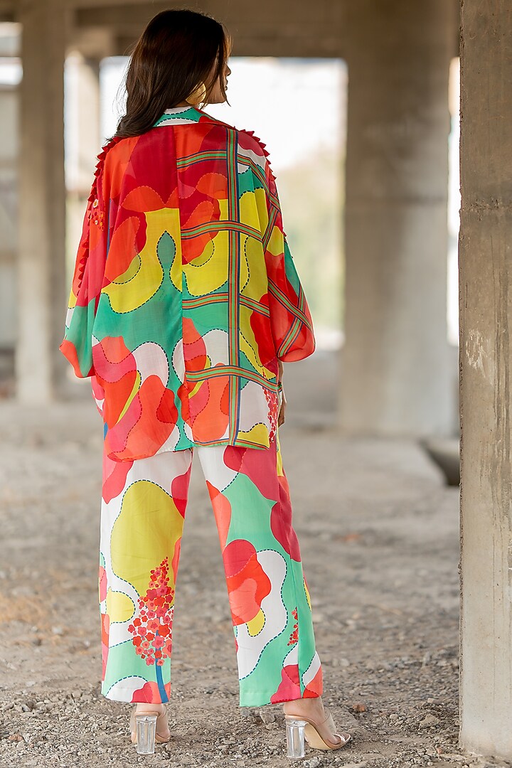 Multi-Colored Voil Silk & Cotton Satin Co-Ord Set by Pooja & Keyur at Pernia's Pop Up Shop