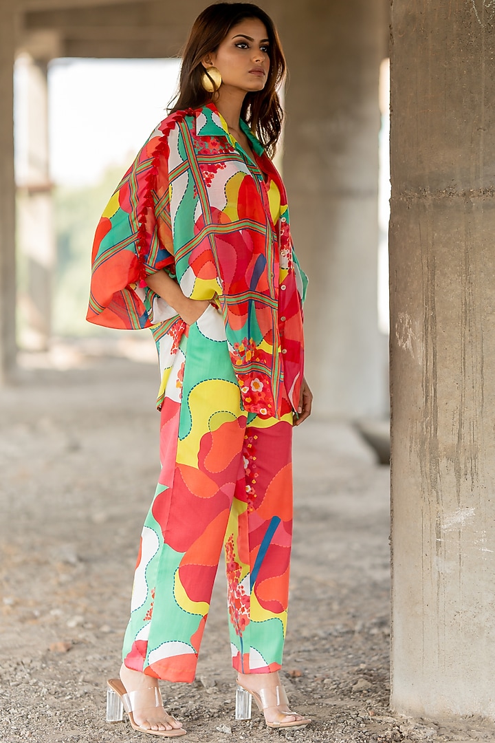 Multi-Colored Voil Silk & Cotton Satin Co-Ord Set by Pooja & Keyur at Pernia's Pop Up Shop