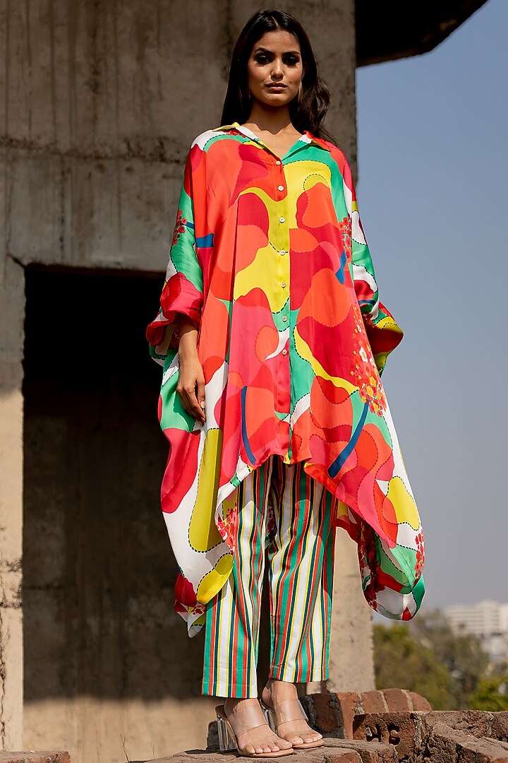 Multi-Colored Satin & Cotton Satin Co-Ord Set by Pooja & Keyur at Pernia's Pop Up Shop