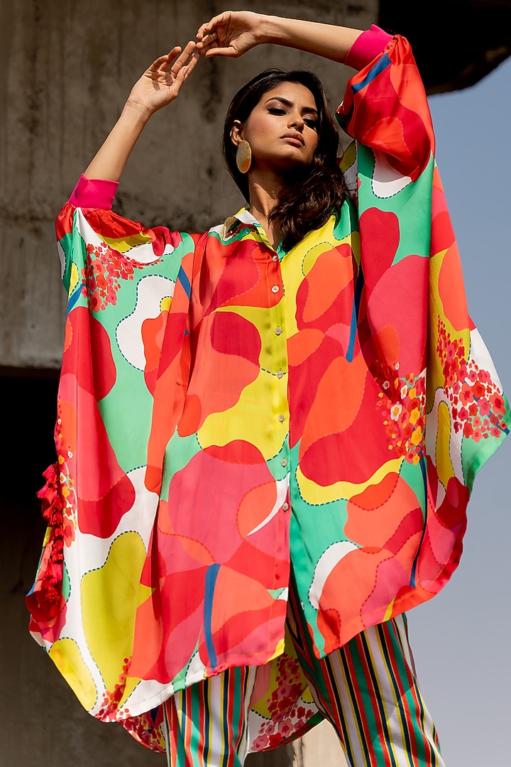 Multi-Colored Satin & Cotton Satin Co-Ord Set by Pooja & Keyur at Pernia's Pop Up Shop