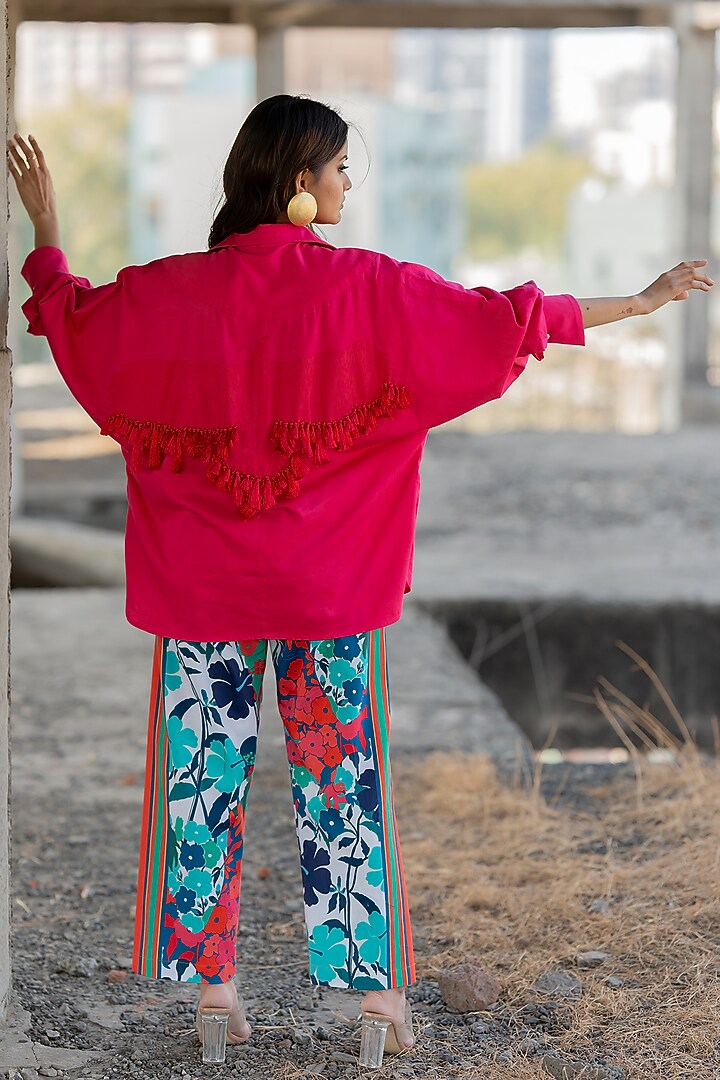 Pink Cotton Satin Embroidered Shirt by Pooja & Keyur at Pernia's Pop Up Shop