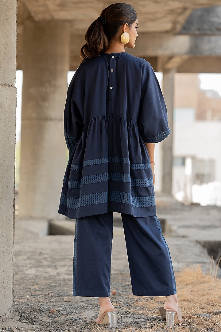 Blue Cotton Satin Co-Ord Set by Pooja & Keyur at Pernia's Pop Up Shop