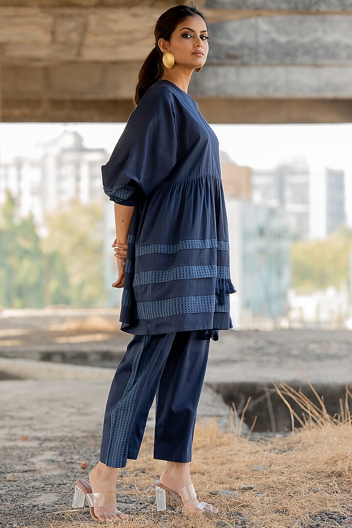Blue Cotton Satin Co-Ord Set by Pooja & Keyur at Pernia's Pop Up Shop