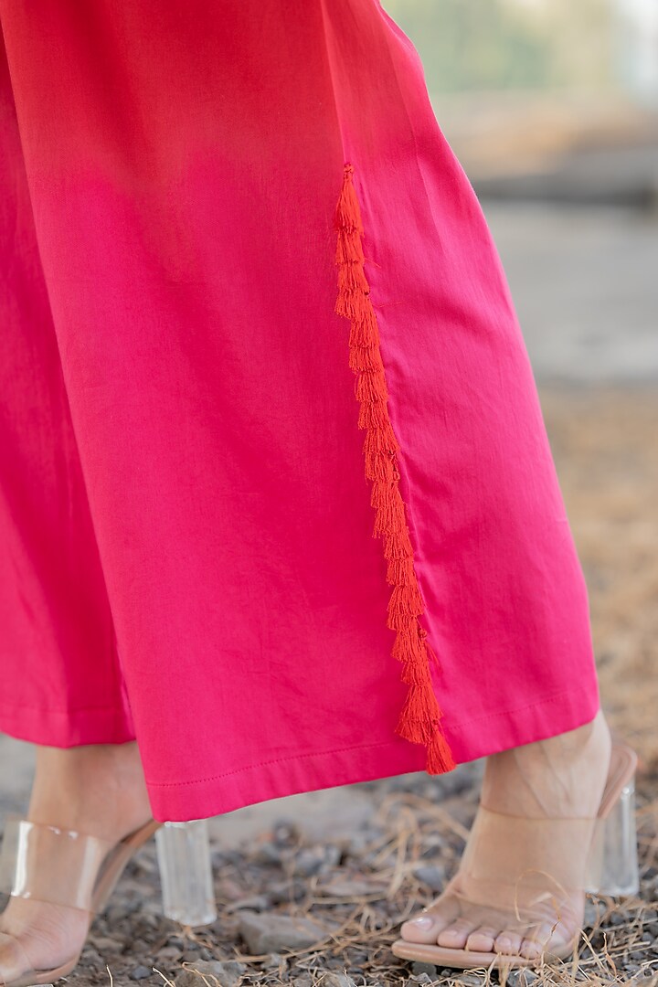 Red Cotton Satin Embroidered Kurta Set by Pooja & Keyur at Pernia's Pop Up Shop