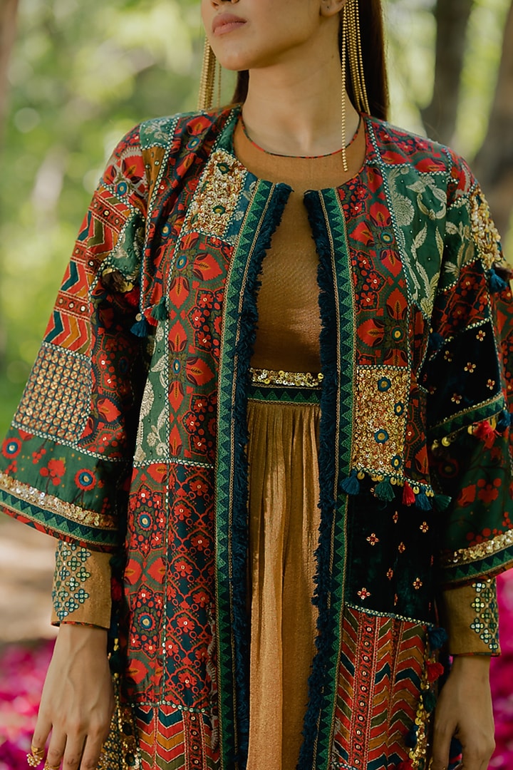 Multi-Colored Cotton Silk & Velvet Jacket by Pooja & Keyur at Pernia's Pop Up Shop