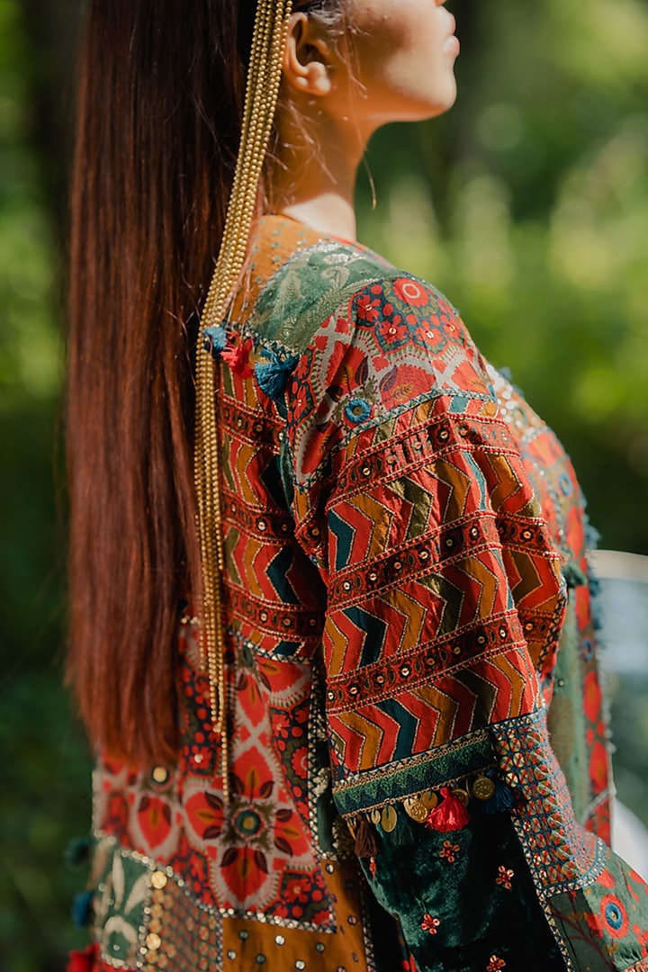 Multi-Colored Cotton Silk & Velvet Jacket by Pooja & Keyur at Pernia's Pop Up Shop