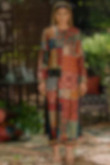 Multi-Colored Cotton Silk & Velvet Patchwork Kurta Set by Pooja & Keyur at Pernia's Pop Up Shop