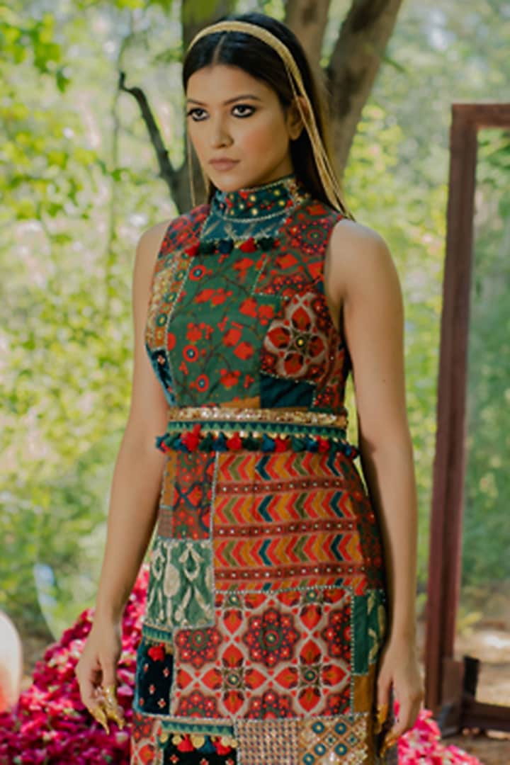 Multi-Colored Chiffon Printed Wedding Sharara Set by Pooja & Keyur at Pernia's Pop Up Shop