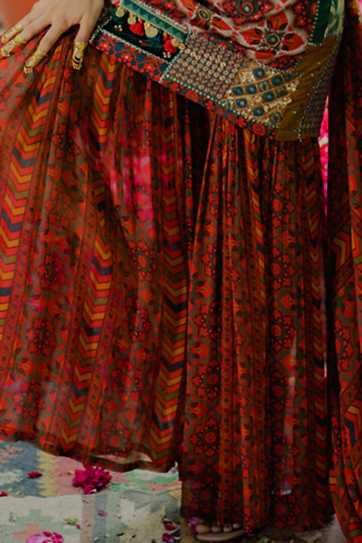 Multi-Colored Chiffon Printed Wedding Sharara Set by Pooja & Keyur at Pernia's Pop Up Shop