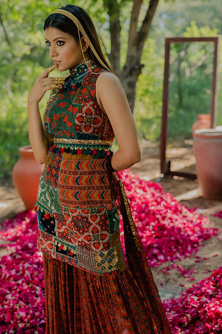Multi-Colored Chiffon Printed Wedding Sharara Set by Pooja & Keyur at Pernia's Pop Up Shop