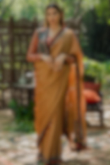 Mustard Tissue Embroidered Wedding Saree by Pooja & Keyur at Pernia's Pop Up Shop