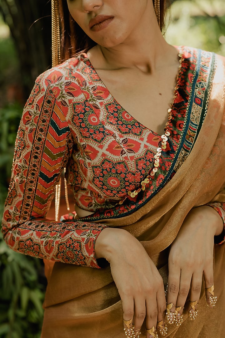 Mustard Tissue Embroidered Wedding Saree by Pooja & Keyur at Pernia's Pop Up Shop