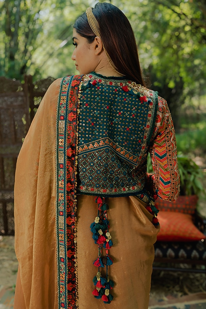 Mustard Tissue Embroidered Wedding Saree by Pooja & Keyur at Pernia's Pop Up Shop
