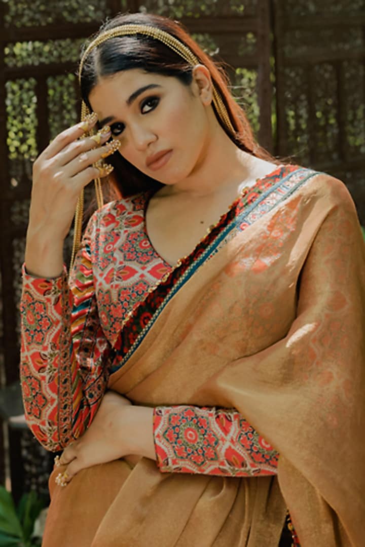 Multi-Colored Cotton Silk Printed Blouse by Pooja & Keyur