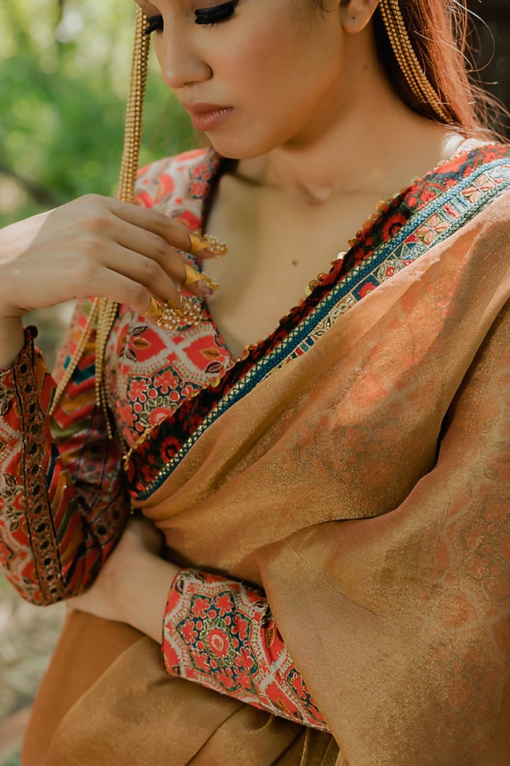 Multi-Colored Cotton Silk Printed Blouse by Pooja & Keyur at Pernia's Pop Up Shop