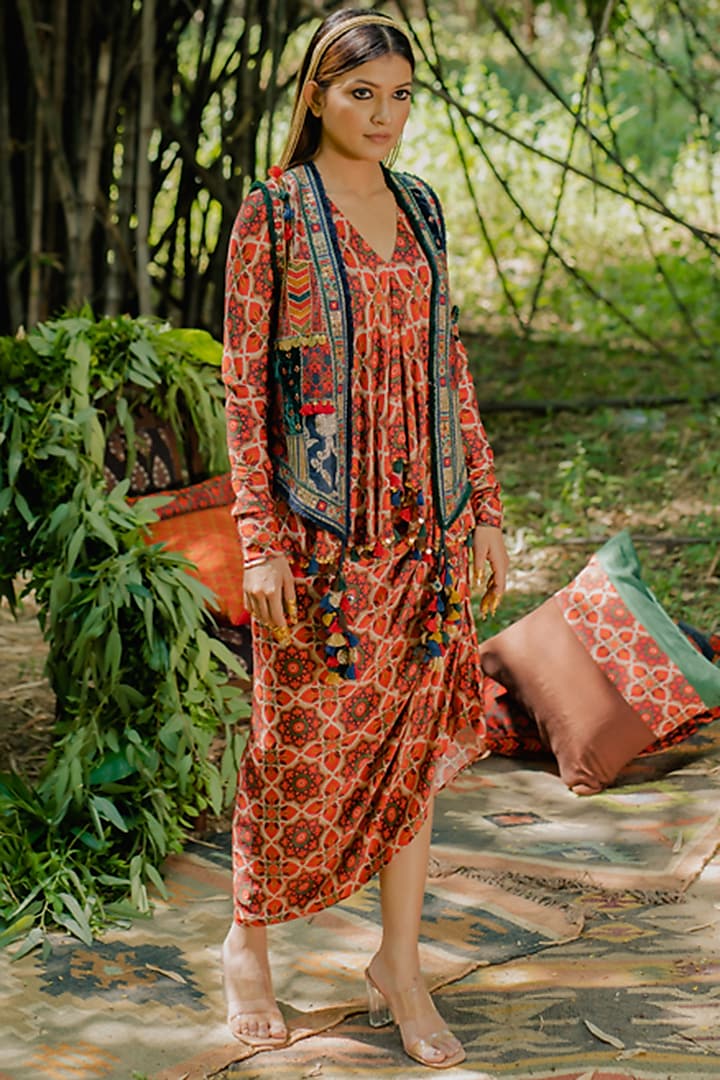 Multi-Colored Cotton Silk & Velvet Patchwork Jacket by Pooja & Keyur