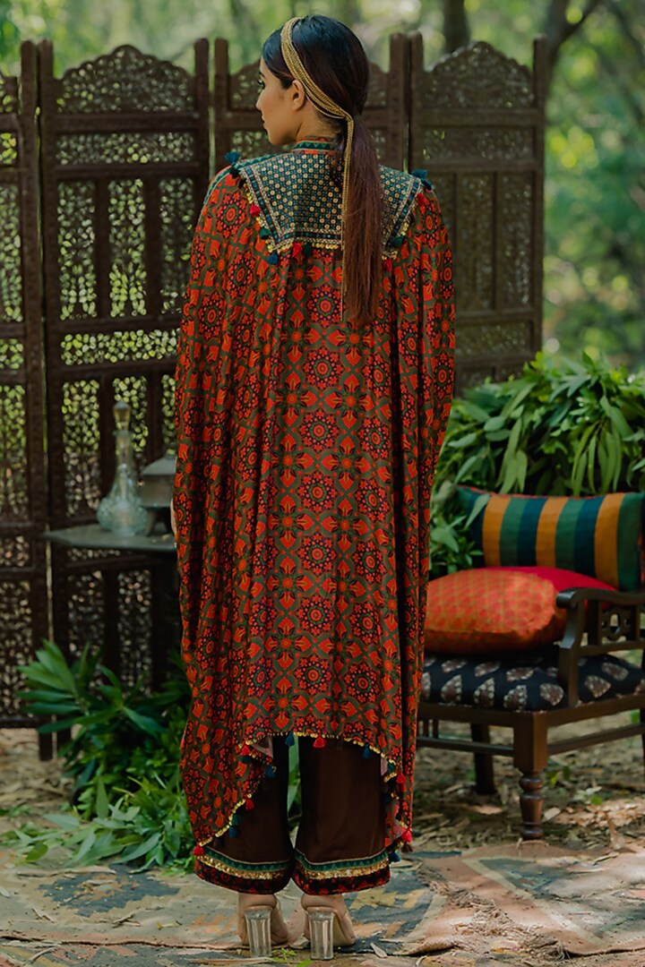 Multi-Colored Cotton Satin Printed & Embroidered Kaftan Set by Pooja & Keyur at Pernia's Pop Up Shop
