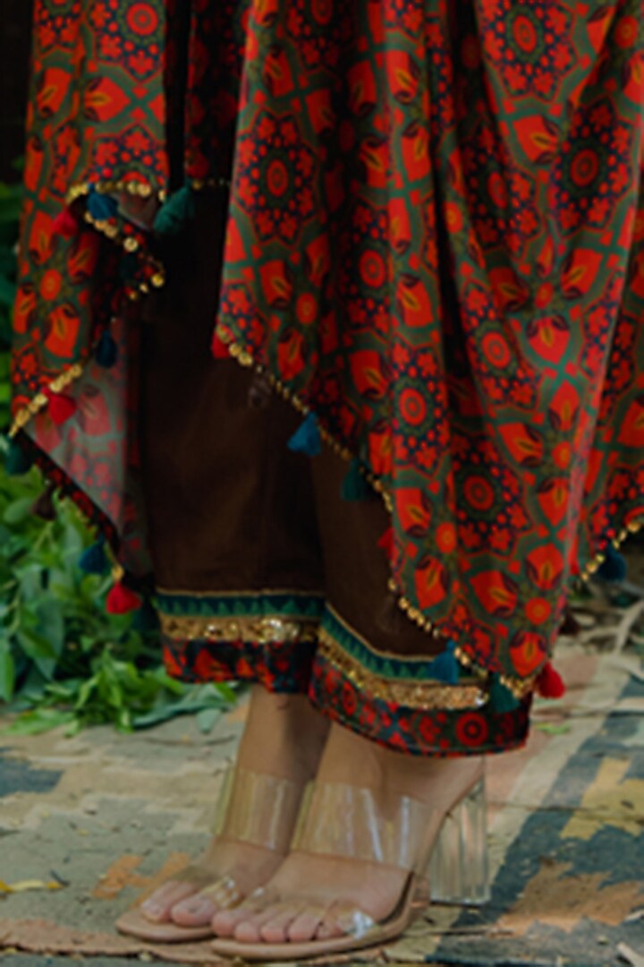 Multi-Colored Cotton Satin Printed & Embroidered Kaftan Set by Pooja & Keyur at Pernia's Pop Up Shop