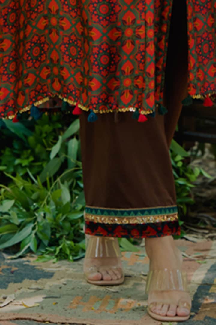 Multi-Colored Cotton Satin Printed & Embroidered Kaftan Set by Pooja & Keyur at Pernia's Pop Up Shop