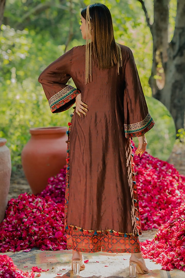 Multi-Colored Cotton Silk Printed Kurta Set With Overlay by Pooja & Keyur at Pernia's Pop Up Shop