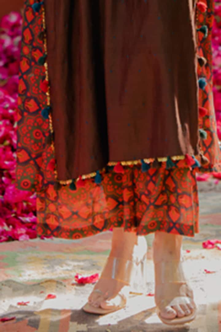Multi-Colored Cotton Silk Printed Kurta Set With Overlay by Pooja & Keyur at Pernia's Pop Up Shop