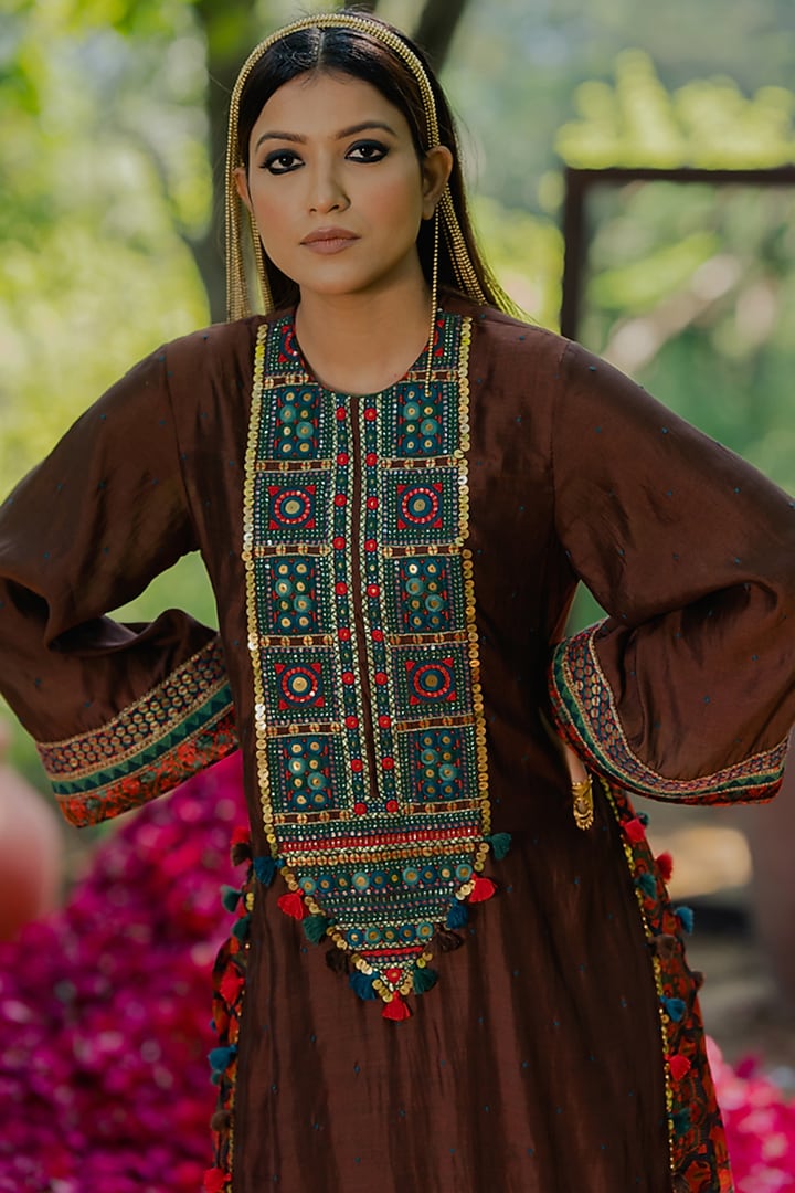 Multi-Colored Cotton Silk Printed Kurta Set With Overlay by Pooja & Keyur at Pernia's Pop Up Shop