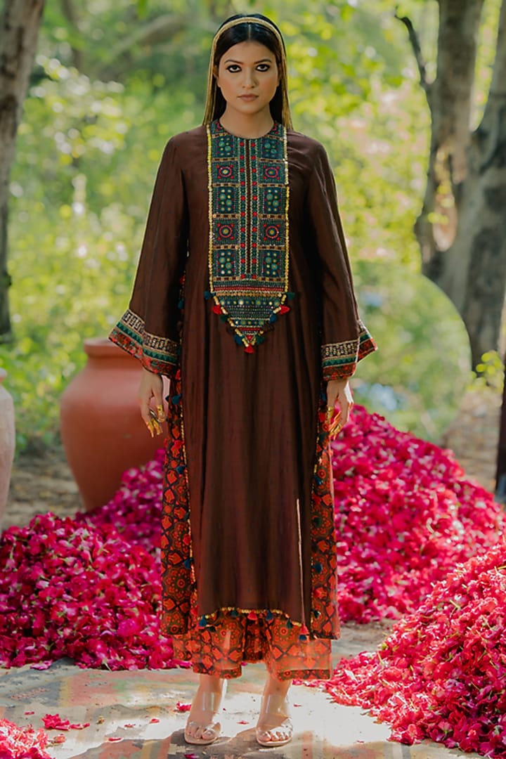 Multi-Colored Cotton Silk Printed Kurta Set With Overlay by Pooja & Keyur at Pernia's Pop Up Shop