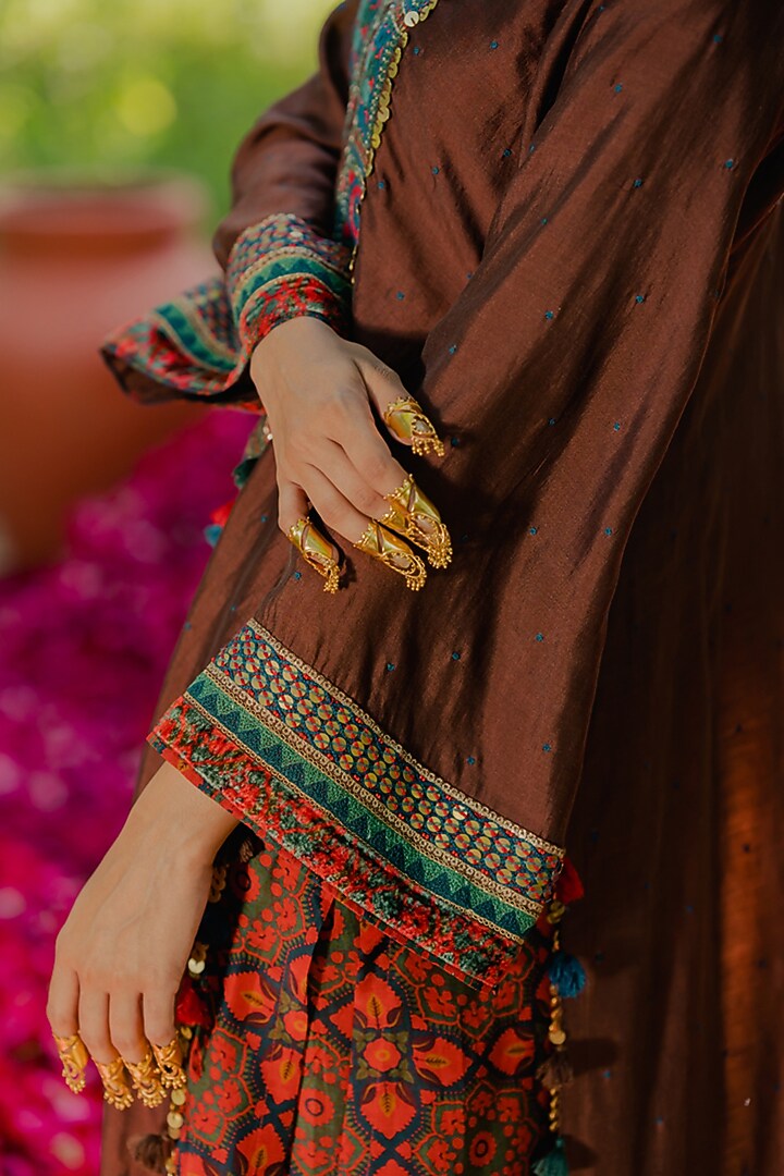 Multi-Colored Cotton Silk Printed Kurta Set With Overlay by Pooja & Keyur at Pernia's Pop Up Shop