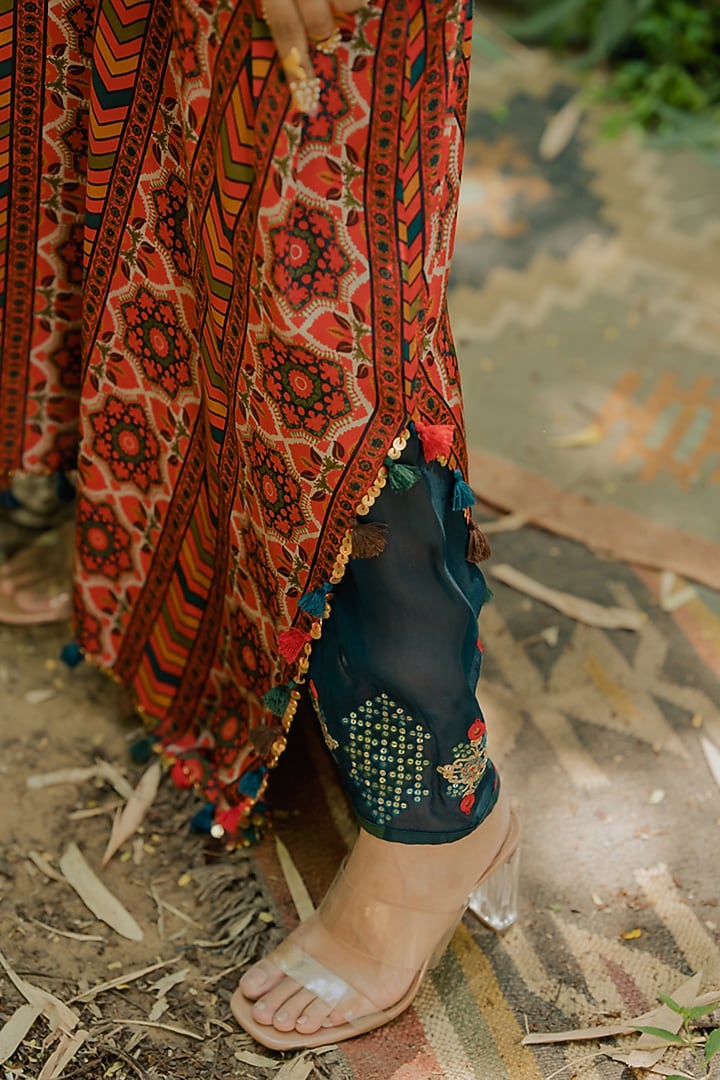Multi-Colored Cotton Satin Printed & Embroidered Kaftan Set by Pooja & Keyur at Pernia's Pop Up Shop