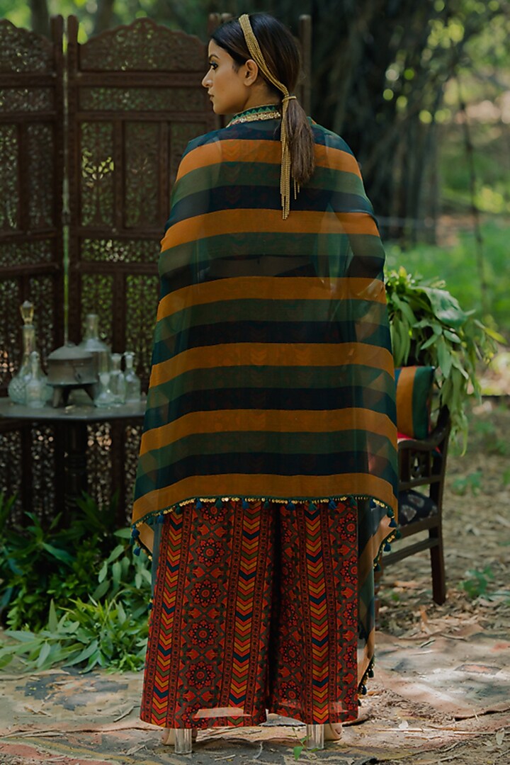 Multi-Colored Organza Printed Cape Set by Pooja & Keyur at Pernia's Pop Up Shop