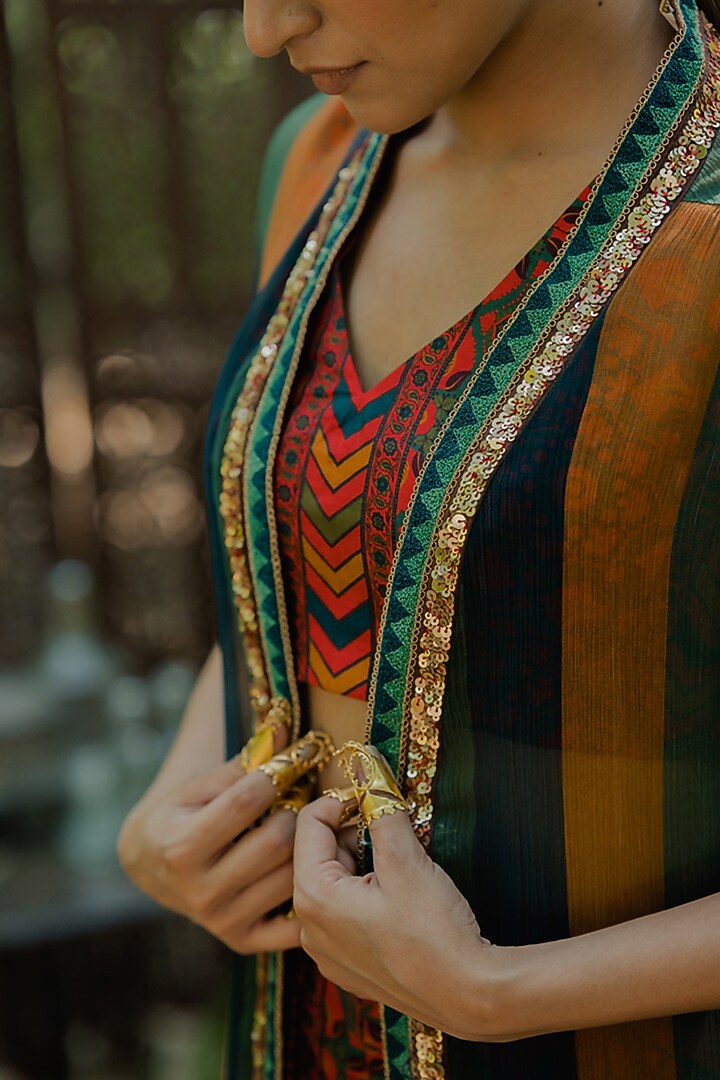 Multi-Colored Organza Printed Cape Set by Pooja & Keyur at Pernia's Pop Up Shop