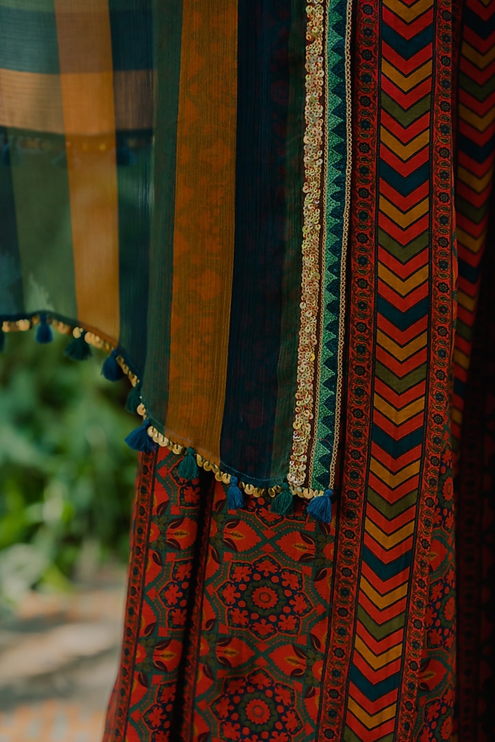 Multi-Colored Organza Printed Cape Set by Pooja & Keyur at Pernia's Pop Up Shop