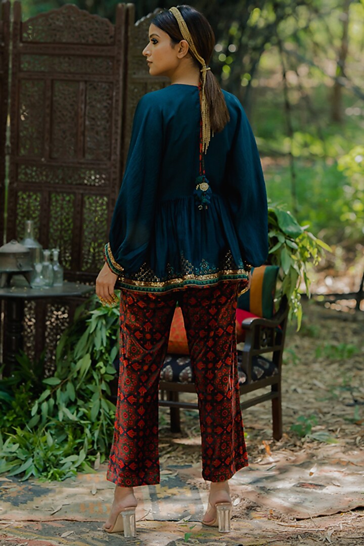 Brown Velvet Printed Pant Set by Pooja & Keyur at Pernia's Pop Up Shop