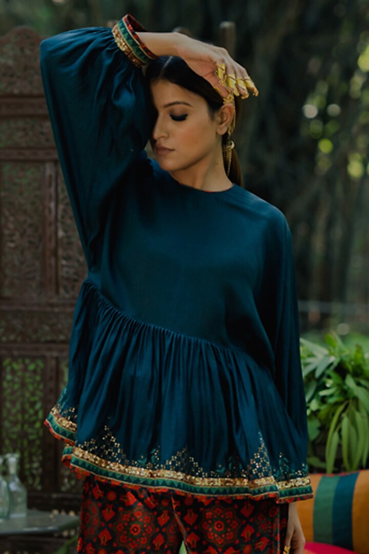 Brown Velvet Printed Pant Set by Pooja & Keyur at Pernia's Pop Up Shop