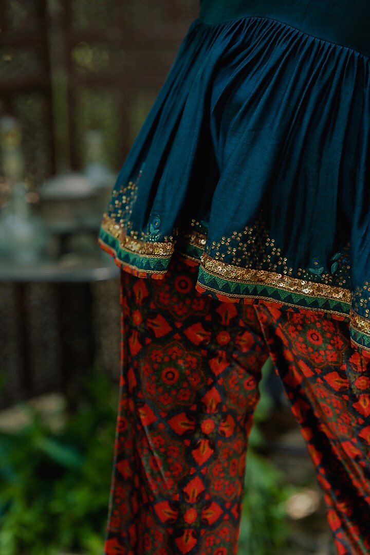 Brown Velvet Printed Pant Set by Pooja & Keyur at Pernia's Pop Up Shop