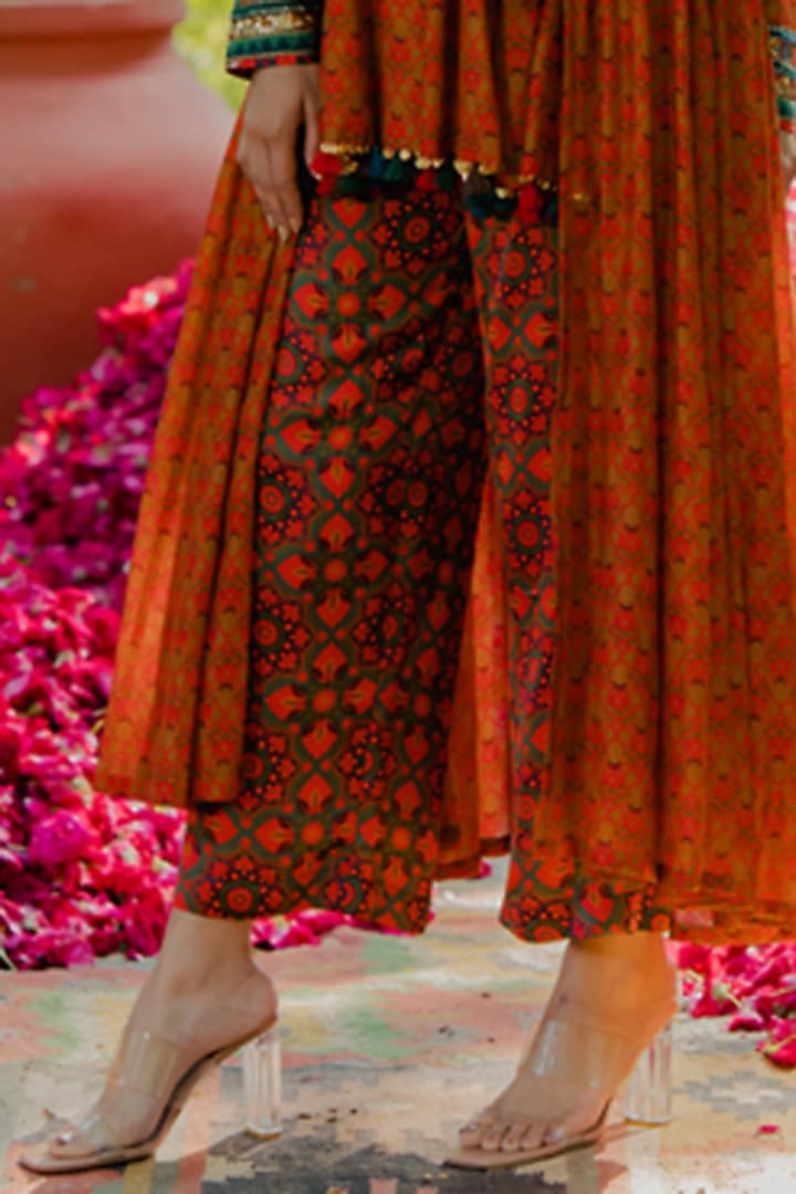 Mustard Cotton Silk Printed & Embroidered Jacket by Pooja & Keyur at Pernia's Pop Up Shop