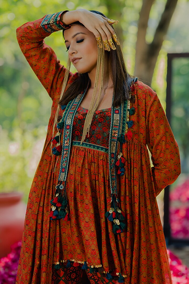 Mustard Cotton Silk Printed & Embroidered Co-Ord Set by Pooja & Keyur at Pernia's Pop Up Shop