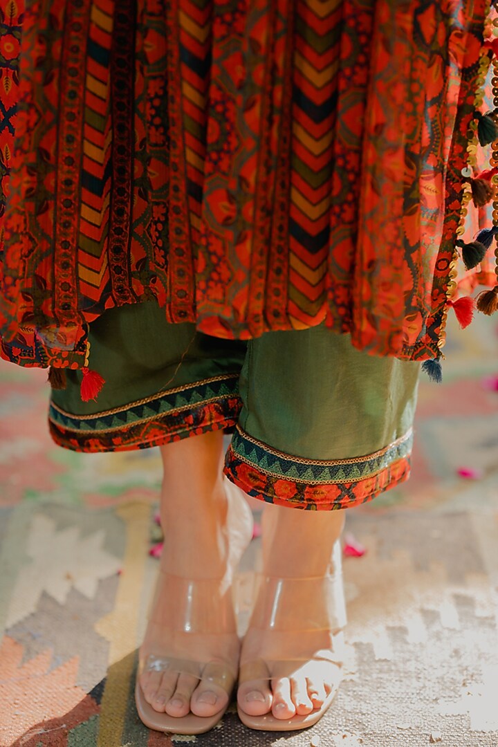 Multi-Colored Chiffon Printed Gathered Kurta Set by Pooja & Keyur at Pernia's Pop Up Shop