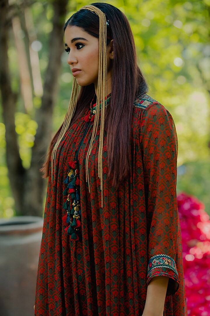 Multi-Colored Chiffon Printed Gathered Kurta Set by Pooja & Keyur at Pernia's Pop Up Shop