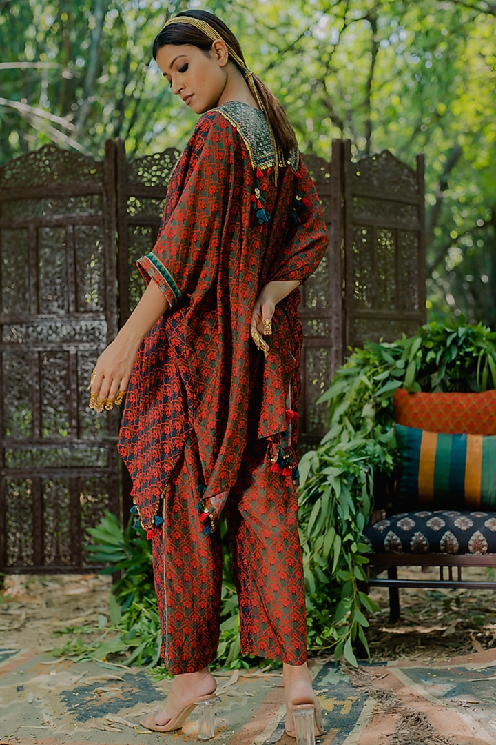 Multi-Colored Cotton Satin Printed Kaftan Set by Pooja & Keyur at Pernia's Pop Up Shop