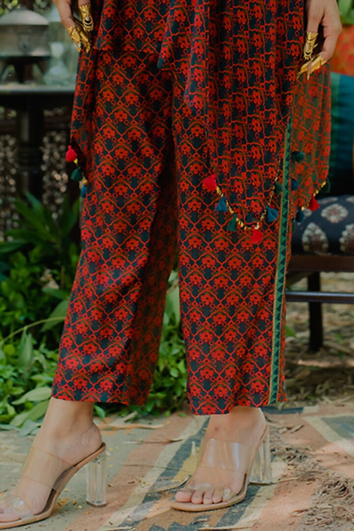 Multi-Colored Cotton Satin Printed Kaftan Set by Pooja & Keyur at Pernia's Pop Up Shop