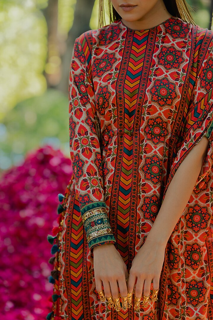 Multi-Colored Cotton Silk Printed Kaftan Set by Pooja & Keyur at Pernia's Pop Up Shop