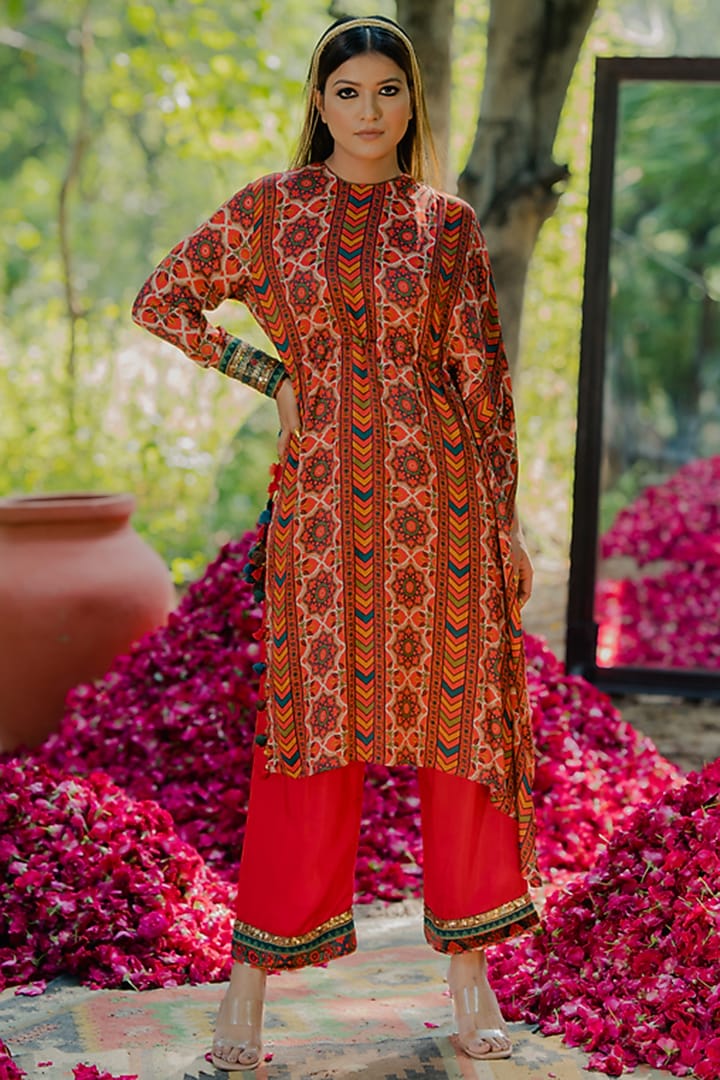 Multi-Colored Cotton Silk Printed Kaftan Set by Pooja & Keyur at Pernia's Pop Up Shop