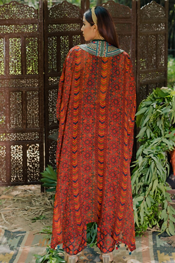 Multi-Colored Organza Printed & Embroidered Cape Set by Pooja & Keyur at Pernia's Pop Up Shop