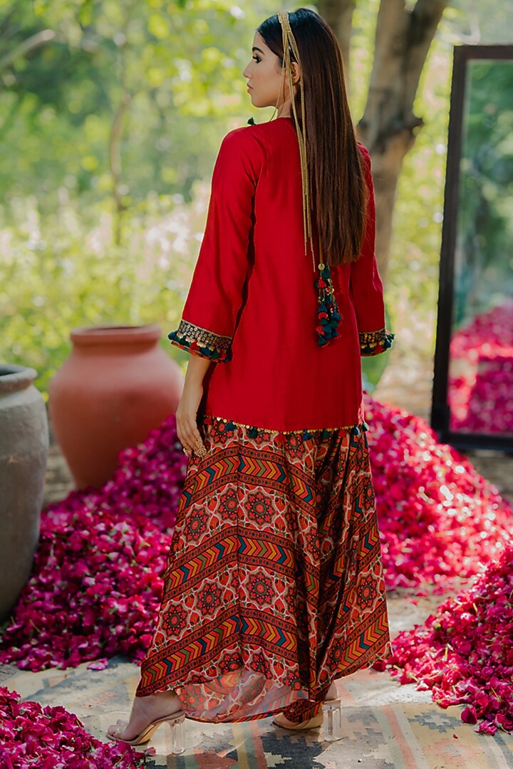 Multi-Colored Cotton Satin Printed Dhoti Set by Pooja & Keyur at Pernia's Pop Up Shop