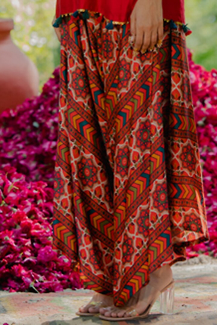 Multi-Colored Cotton Satin Printed Dhoti Set by Pooja & Keyur at Pernia's Pop Up Shop