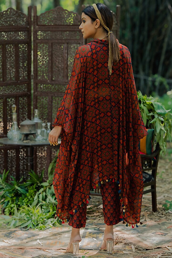 Brown Chiffon & Cotton Silk Printed Co-Ord Set by Pooja & Keyur at Pernia's Pop Up Shop