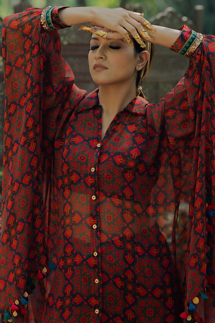 Brown Chiffon & Cotton Silk Printed Co-Ord Set by Pooja & Keyur at Pernia's Pop Up Shop