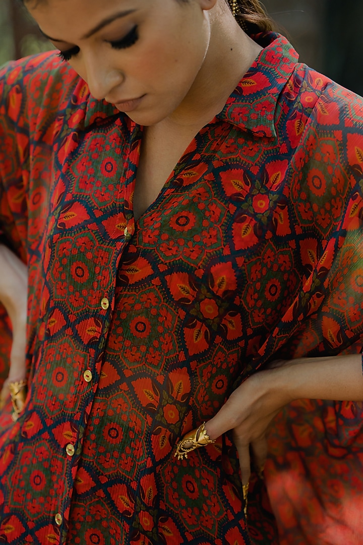 Brown Chiffon & Cotton Silk Printed Co-Ord Set by Pooja & Keyur at Pernia's Pop Up Shop