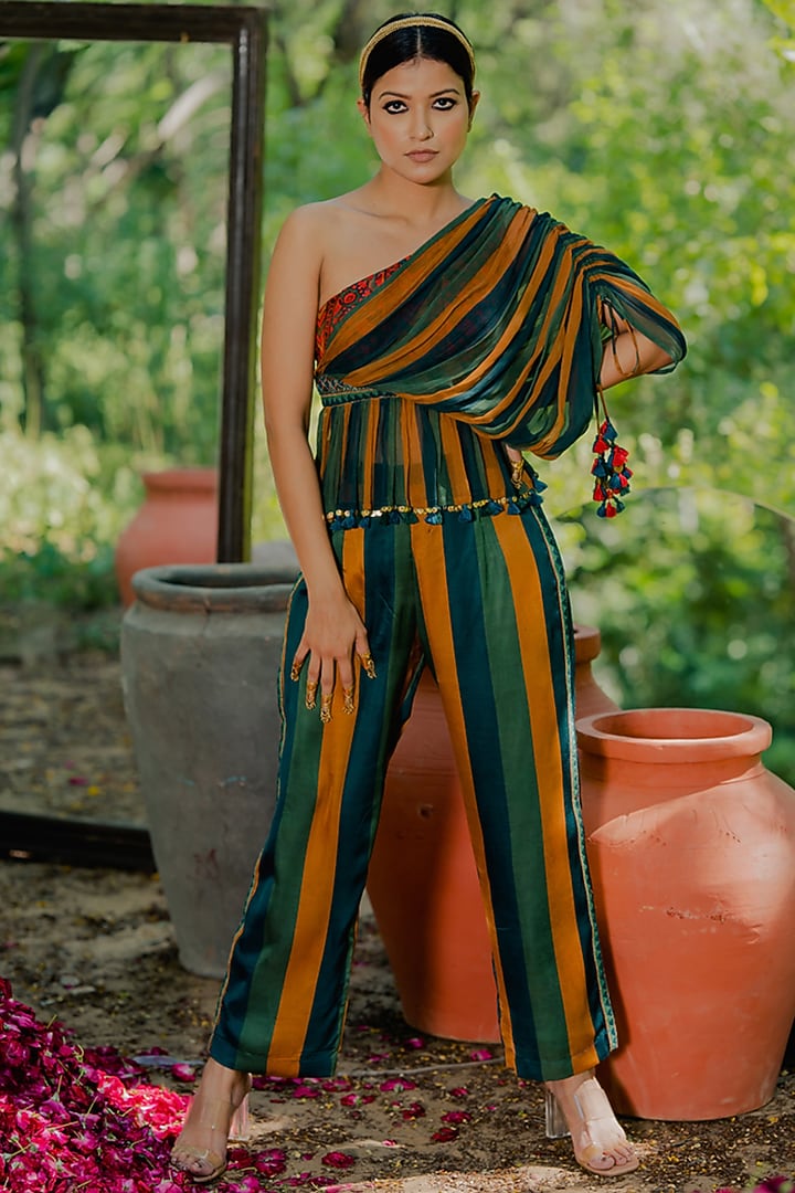 Multi-Colored Chiffon Printed Co-Ord Set by Pooja & Keyur at Pernia's Pop Up Shop